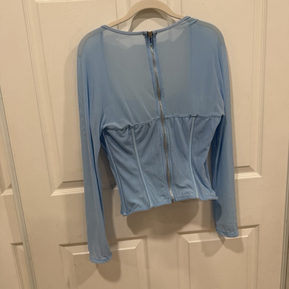 Women's Shades Of Blonde Blue Corset Long‎ Sleeve Baby Blue Top Sheer 1XL - Picture 6 of 9